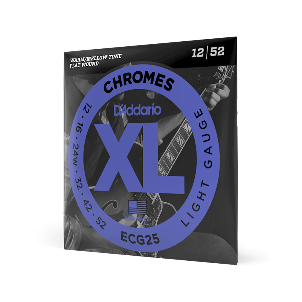 D'Addario ECG25 Chromes Flat Wound Electric Guitar Strings, Light, 12-52 - Image 2