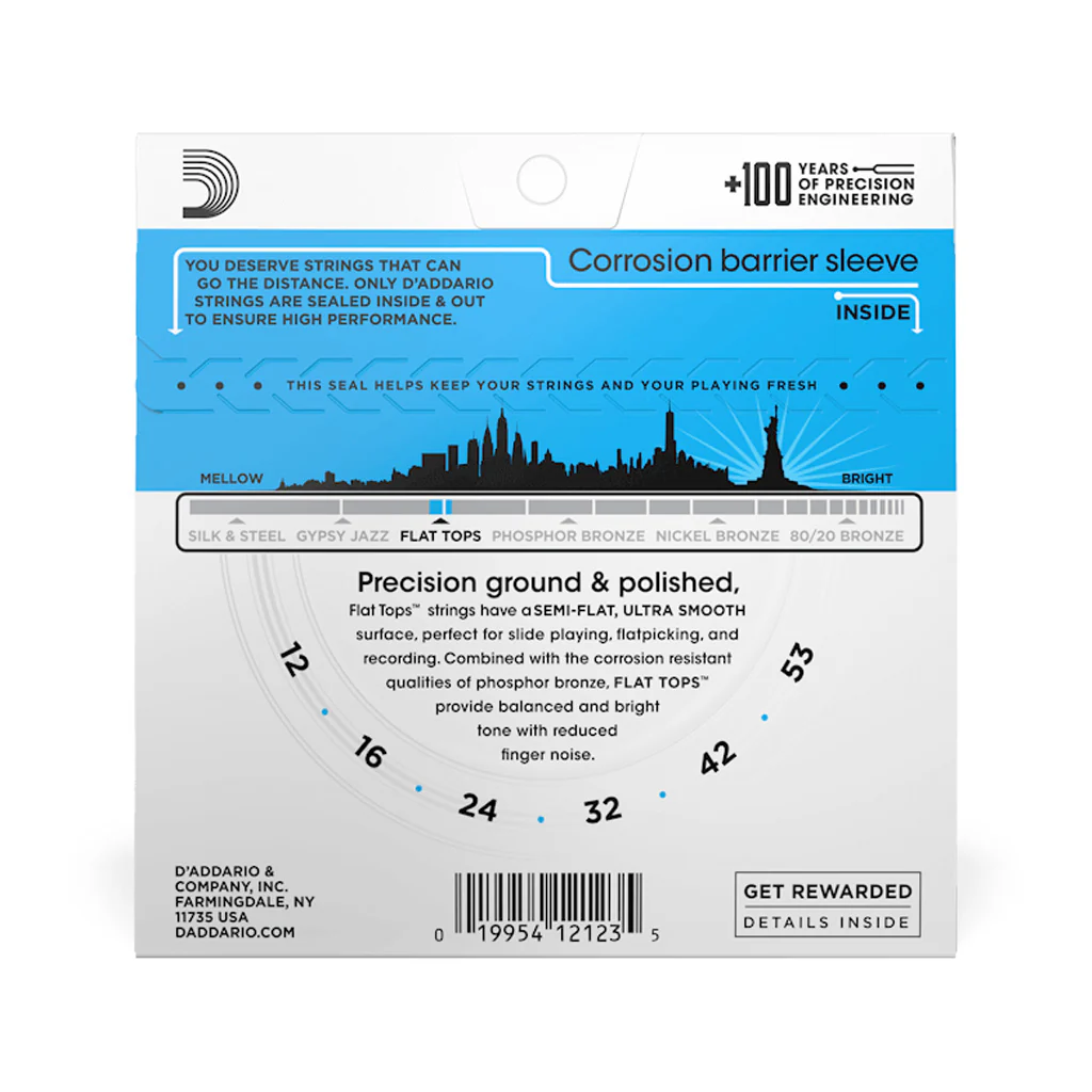 D'Addario EFT16 Flat Tops Phosphor Bronze Acoustic Guitar Strings, Light, 12-53 - Image 3