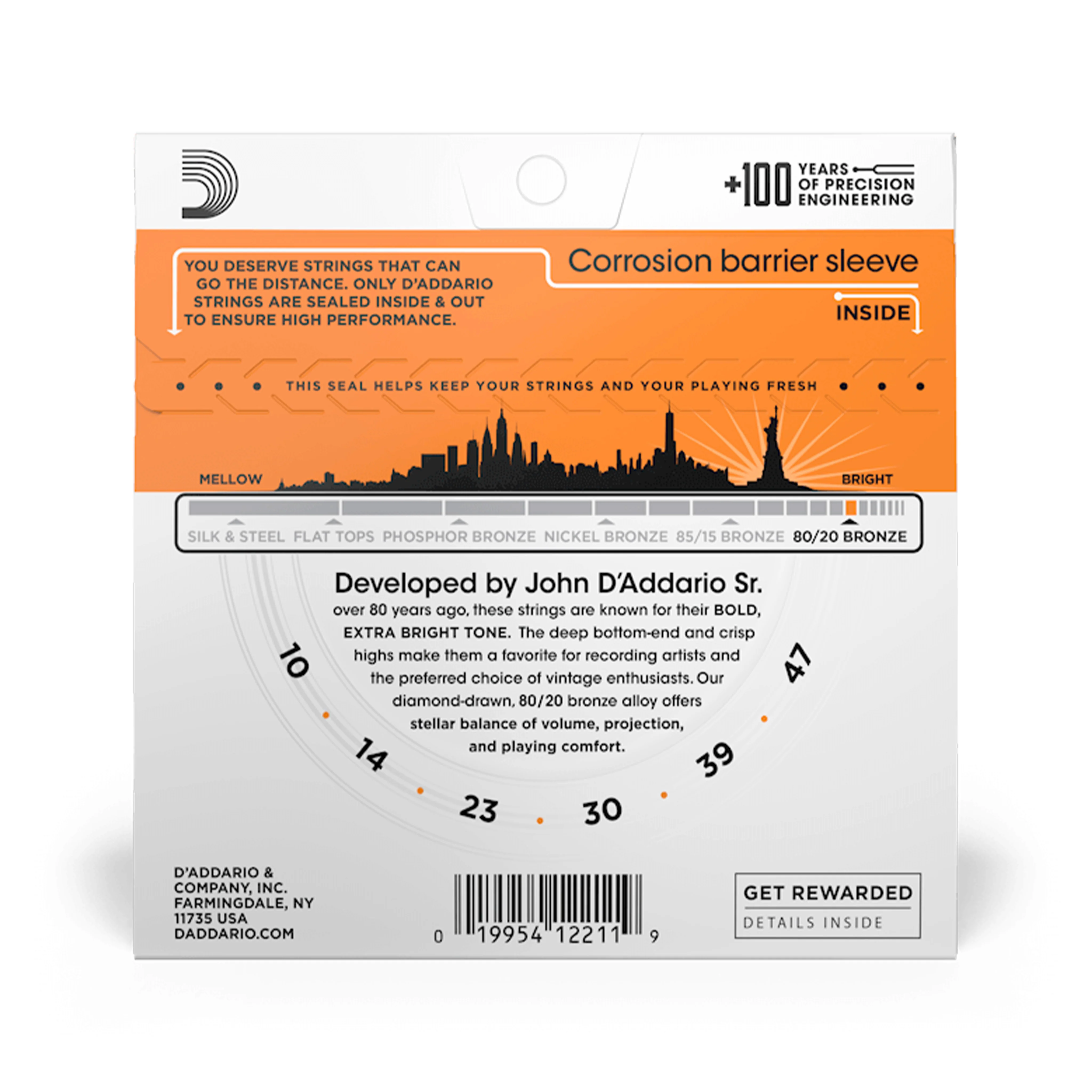 D'Addario EJ10 80/20 Bronze Acoustic Guitar Strings, Extra Light, 10-47 - Image 2