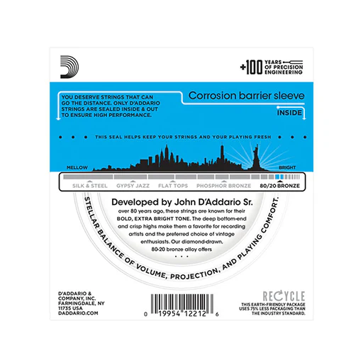 D'Addario EJ11 80/20 Bronze Acoustic Guitar Strings, Light, 12-53 - Image 2