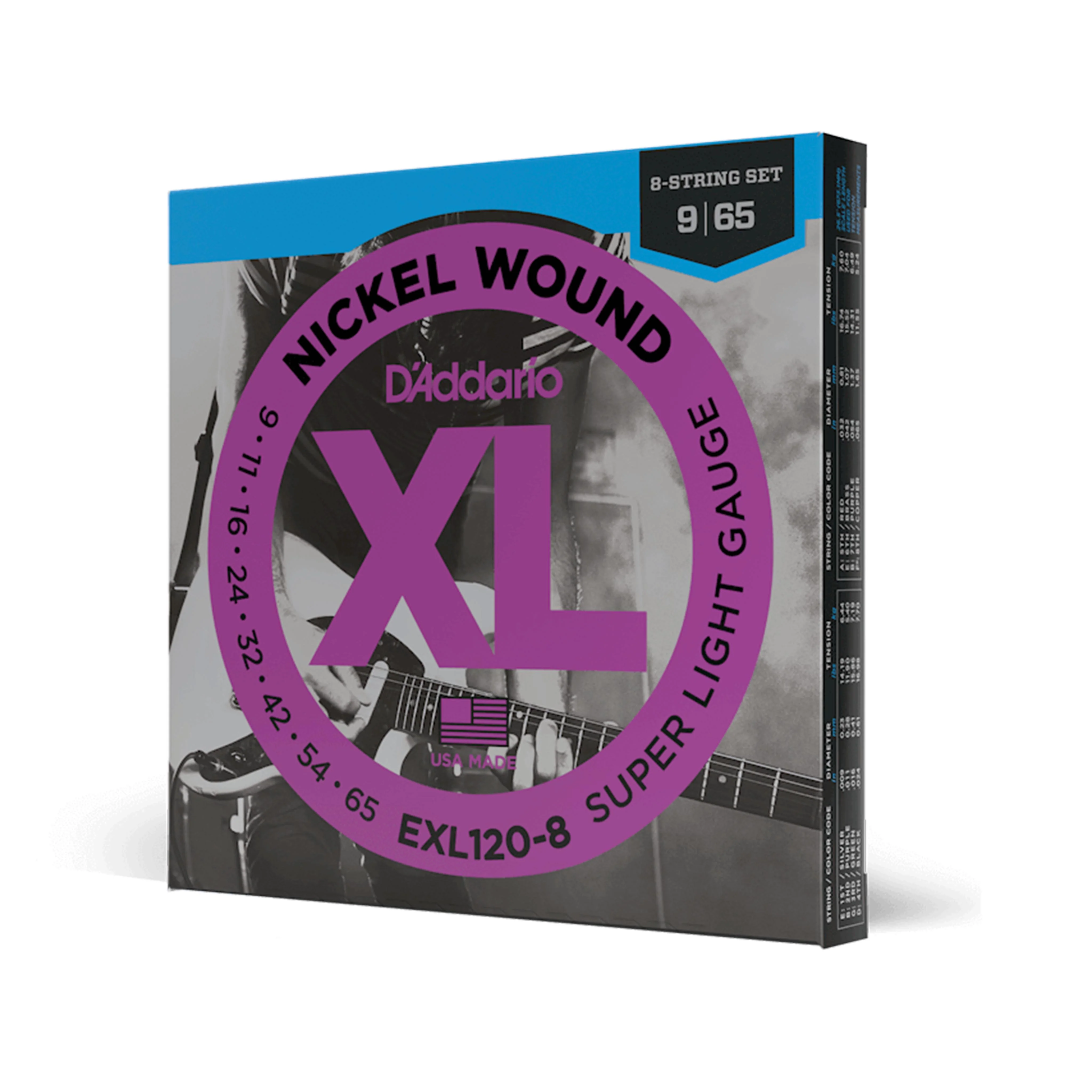 D'Addario EXL120-8 Nickel Wound Electric Guitar Strings, 8-String, Super Light, 9-65 - Image 2