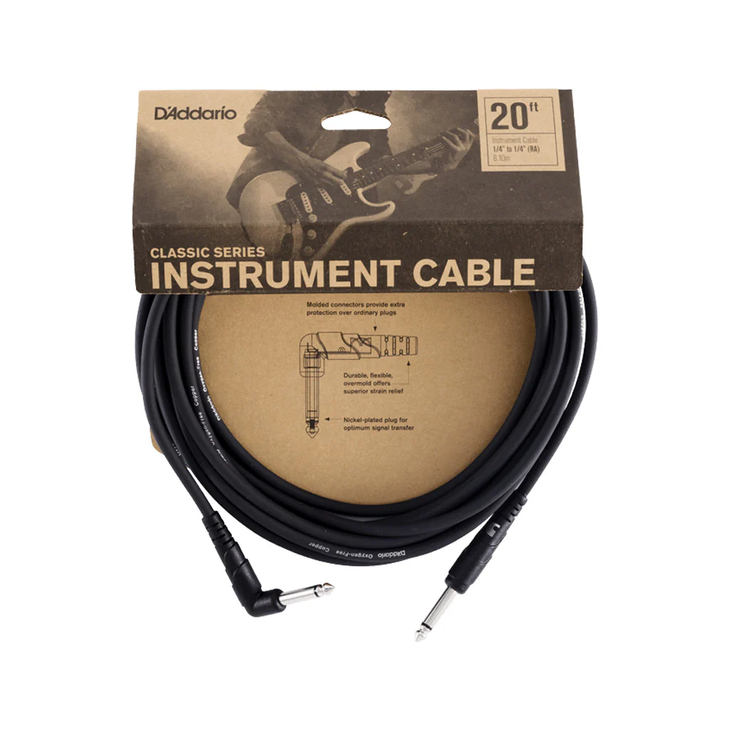 D'Addario PW-CGTRA-20 Classic Series Instrument Cable, Right Angled, 20 feet - Image 3