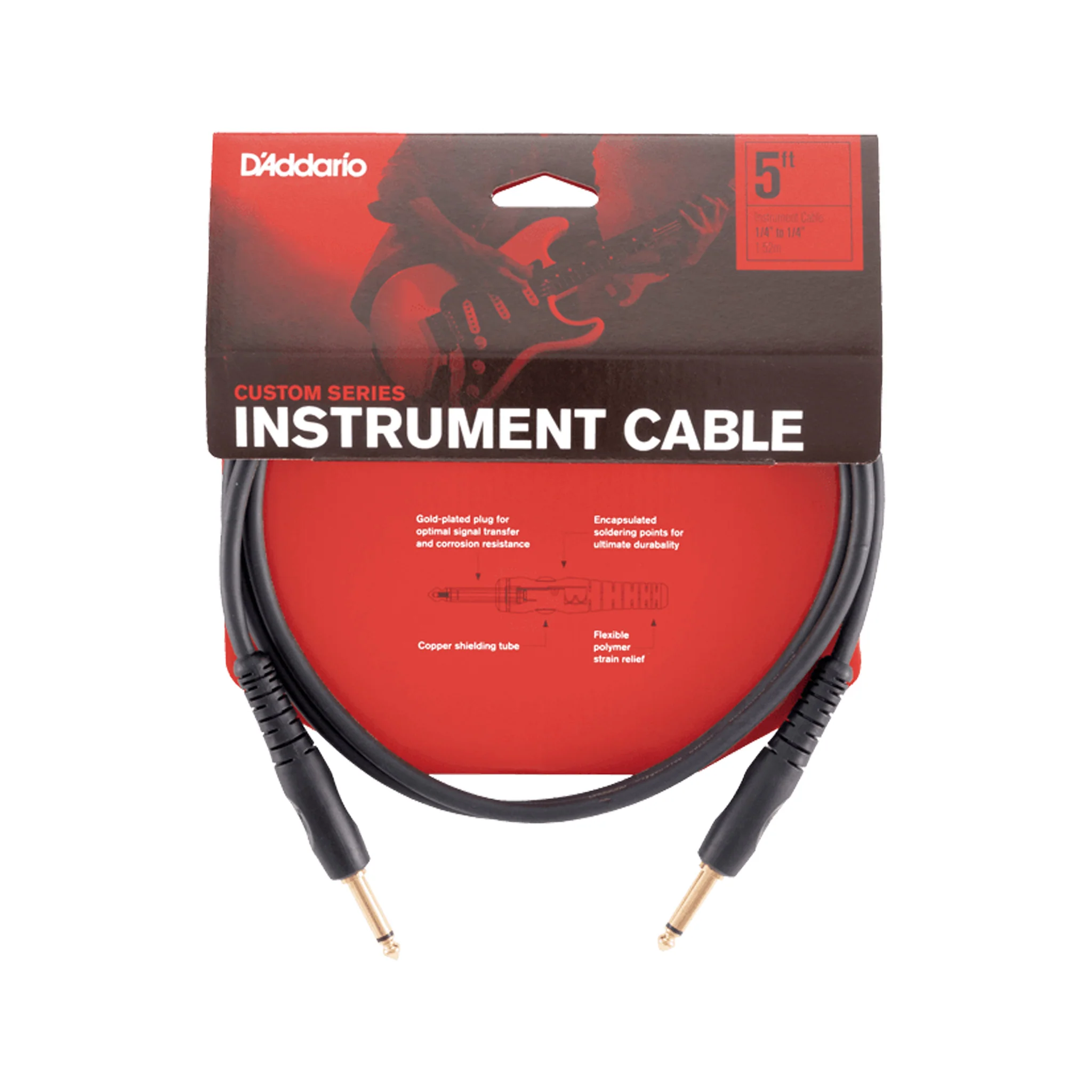 D'Addario PW-G-05 Custom Series Mono 1/4 Inch To 1/4 Inch Straight Instrument Cable, 5 feet - Image 2