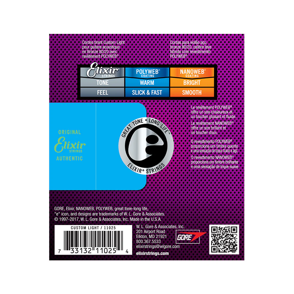 Elixir 11025 Polyweb 80/20 Bronze Acoustic Guitar Strings, Custom Light, 11-52 - Image 2