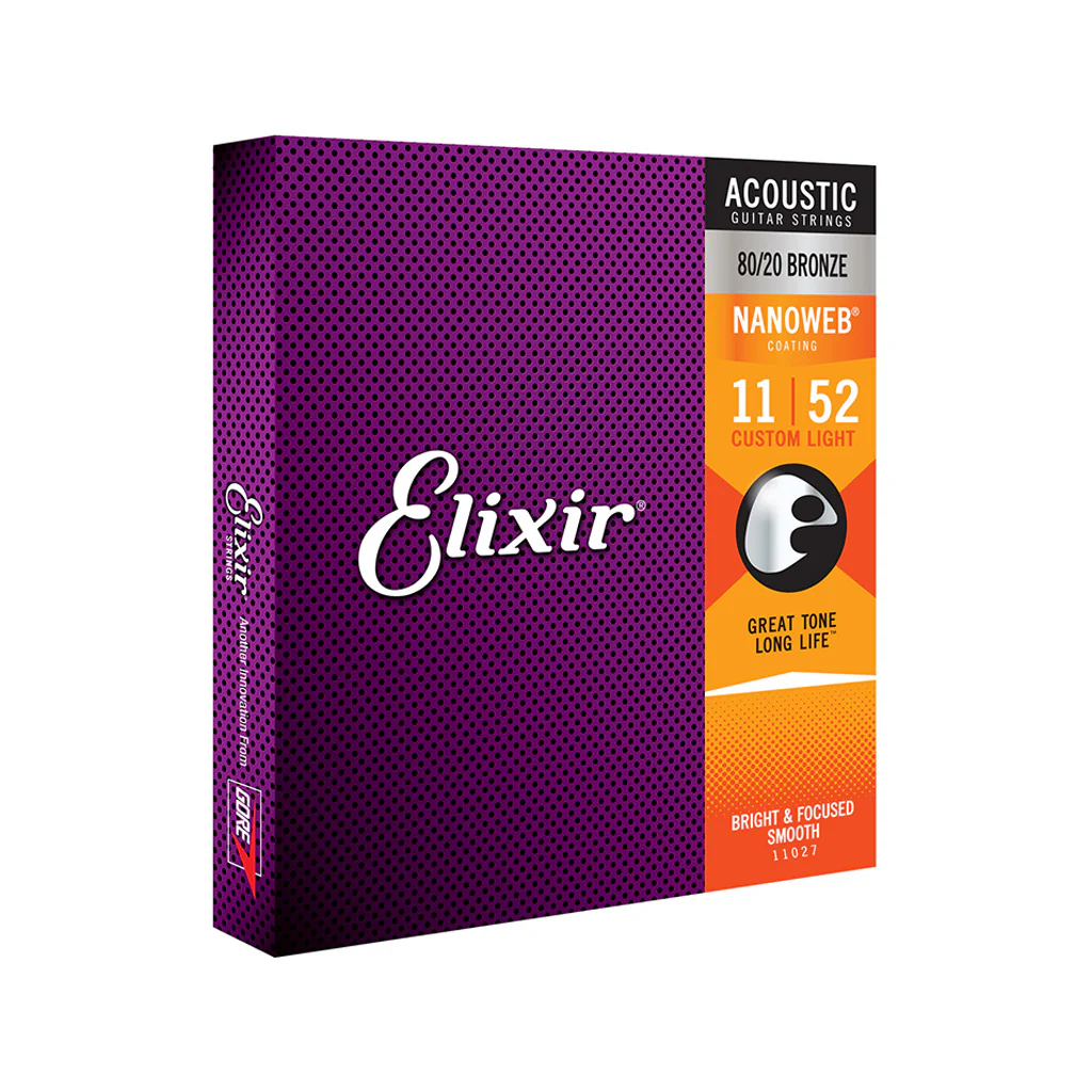 Elixir 11027 Nanoweb 80/20 Bronze Acoustic Guitar Strings, Custom Light, 11-52 - Image 3