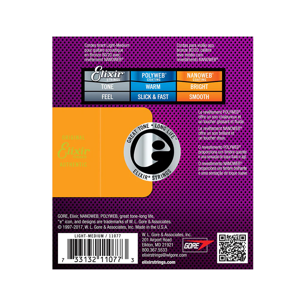 Elixir 11077 Nanoweb 80/20 Bronze Acoustic Guitar Strings, Light-Medium, 12-56 - Image 2