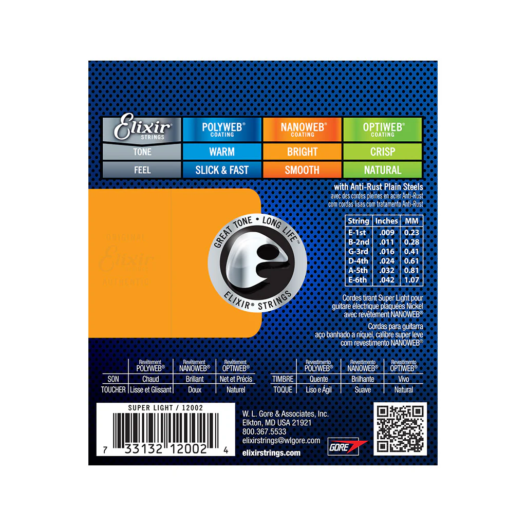 Elixir 12002 Nanoweb Electric Guitar Strings, Super Light, 9-42 - Image 2