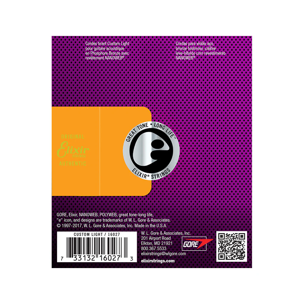 Elixir 16027 Nanoweb Phosphor Bronze Acoustic Guitar Strings, Custom Light, 11-52 - Image 2