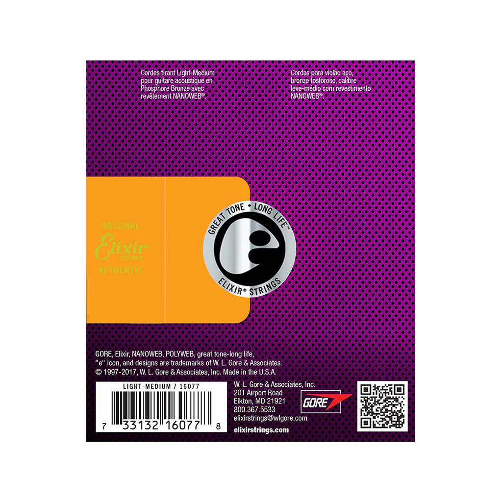 Elixir 16077 Nanoweb Phosphor Bronze Acoustic Guitar Strings, Light-Medium, 12-56 - Image 2