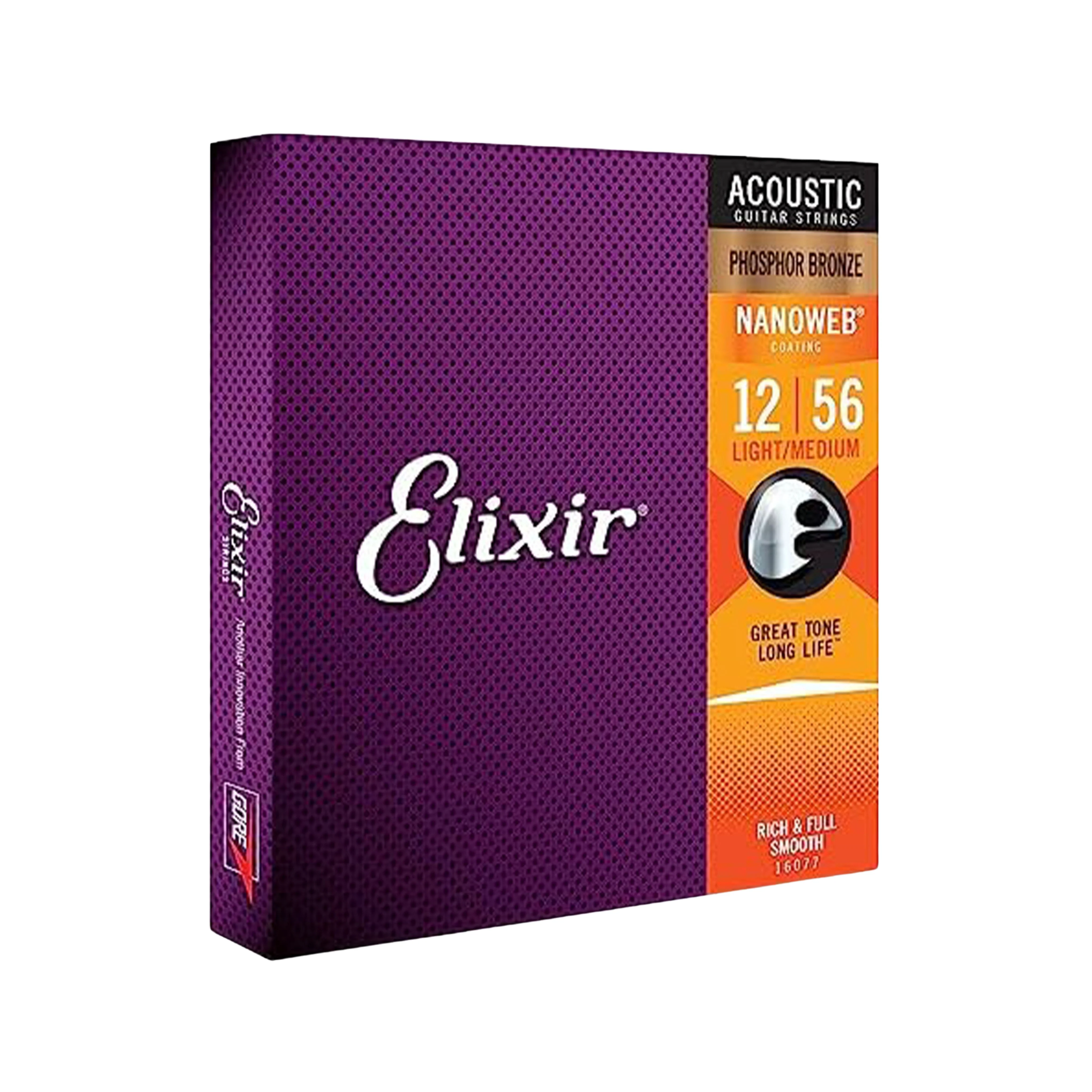 Elixir 16077 Nanoweb Phosphor Bronze Acoustic Guitar Strings, Light-Medium, 12-56 - Image 3