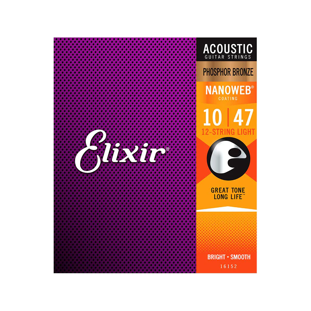 Elixir 16152 Nanoweb Phosphor Bronze Acoustic Guitar Strings, 12-String Light, 10-47