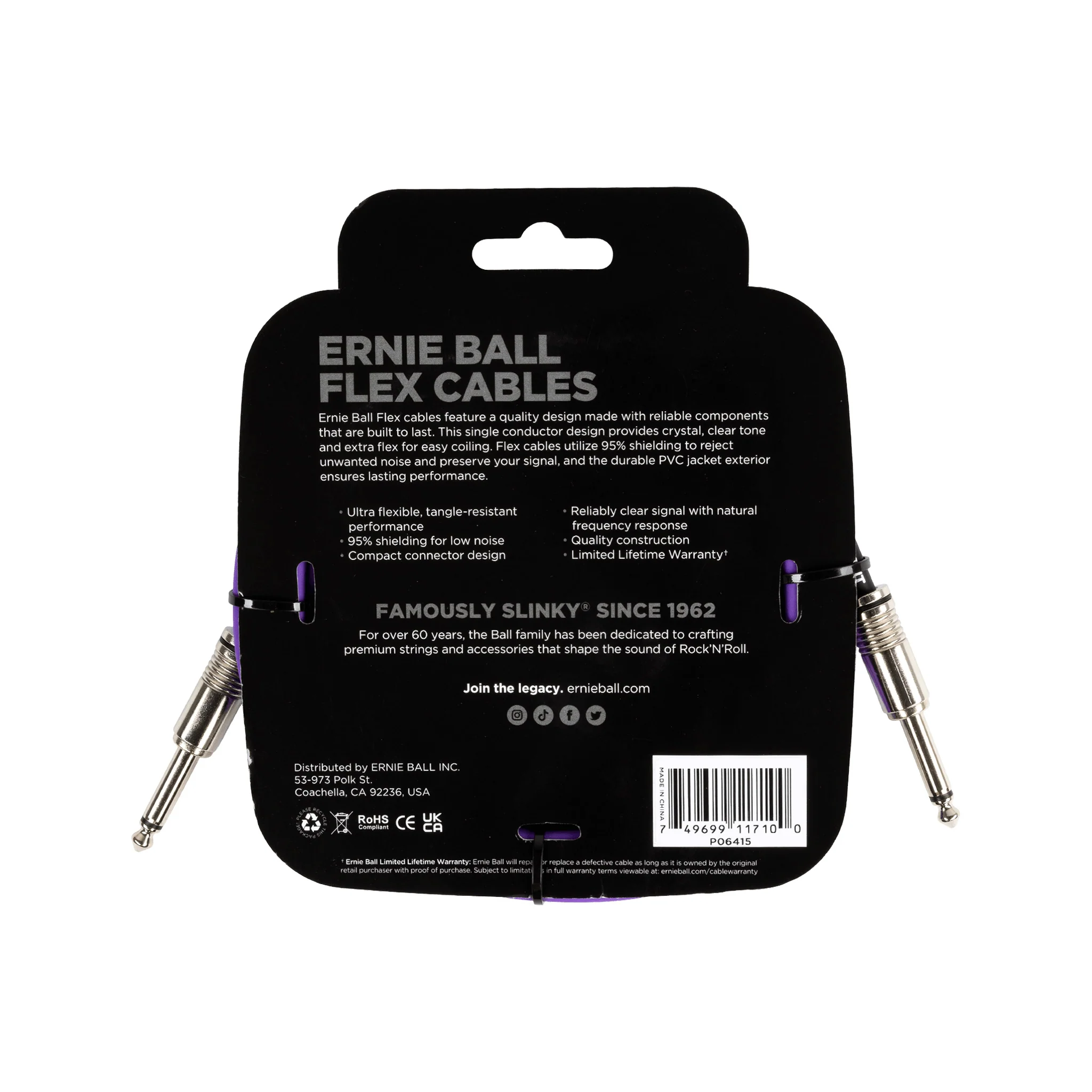 Ernie Ball 10FT Flex Straight to Straight Instrument Cable, Purple - Image 2
