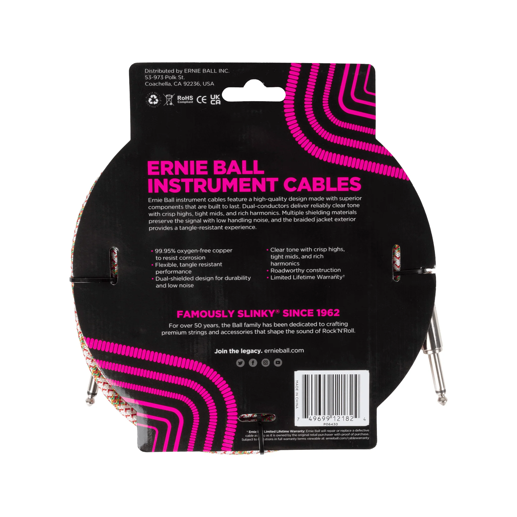 Ernie Ball 18FT Straight / Straight Braided Instrument Cable, Emerald Argyle - Image 2