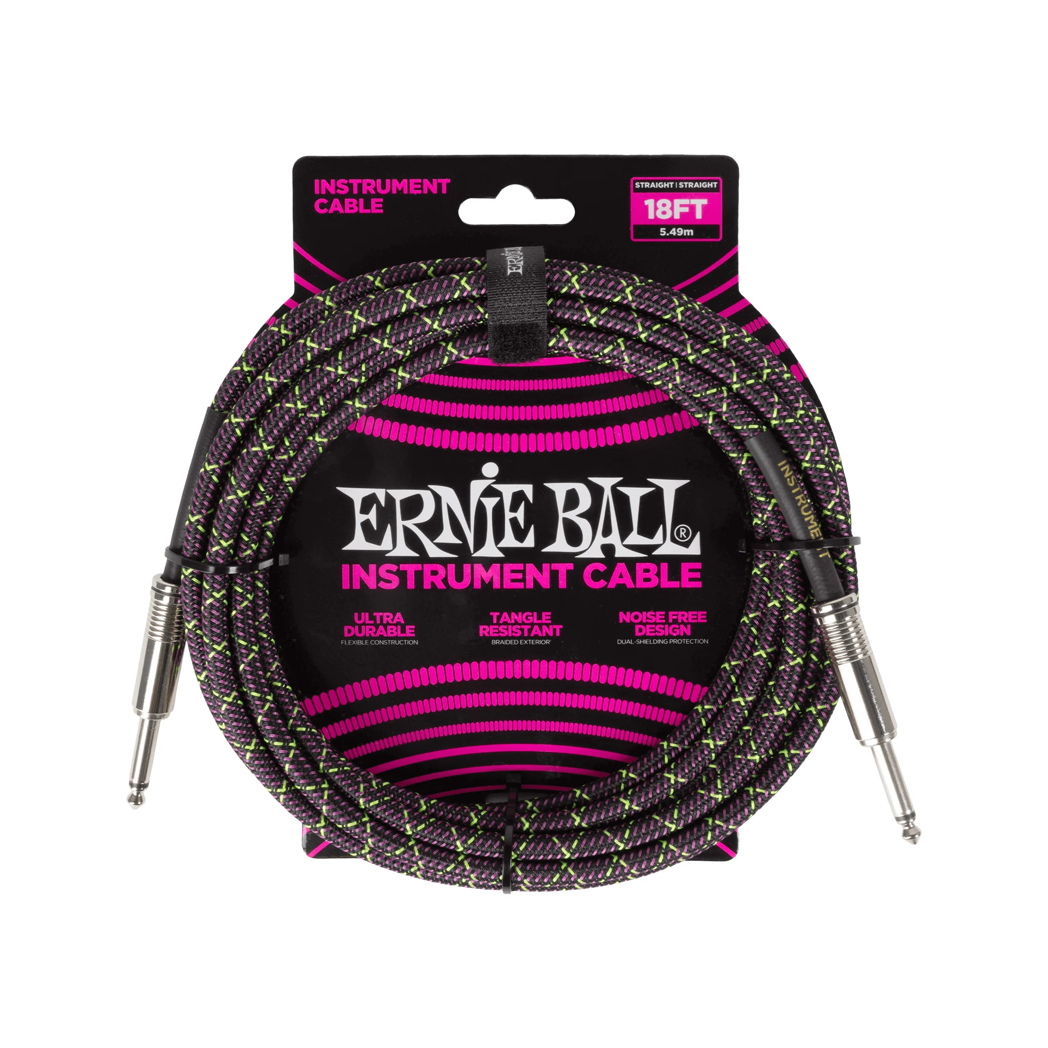 Ernie Ball 18FT Straight / Straight Braided Instrument Cable, Purple Python