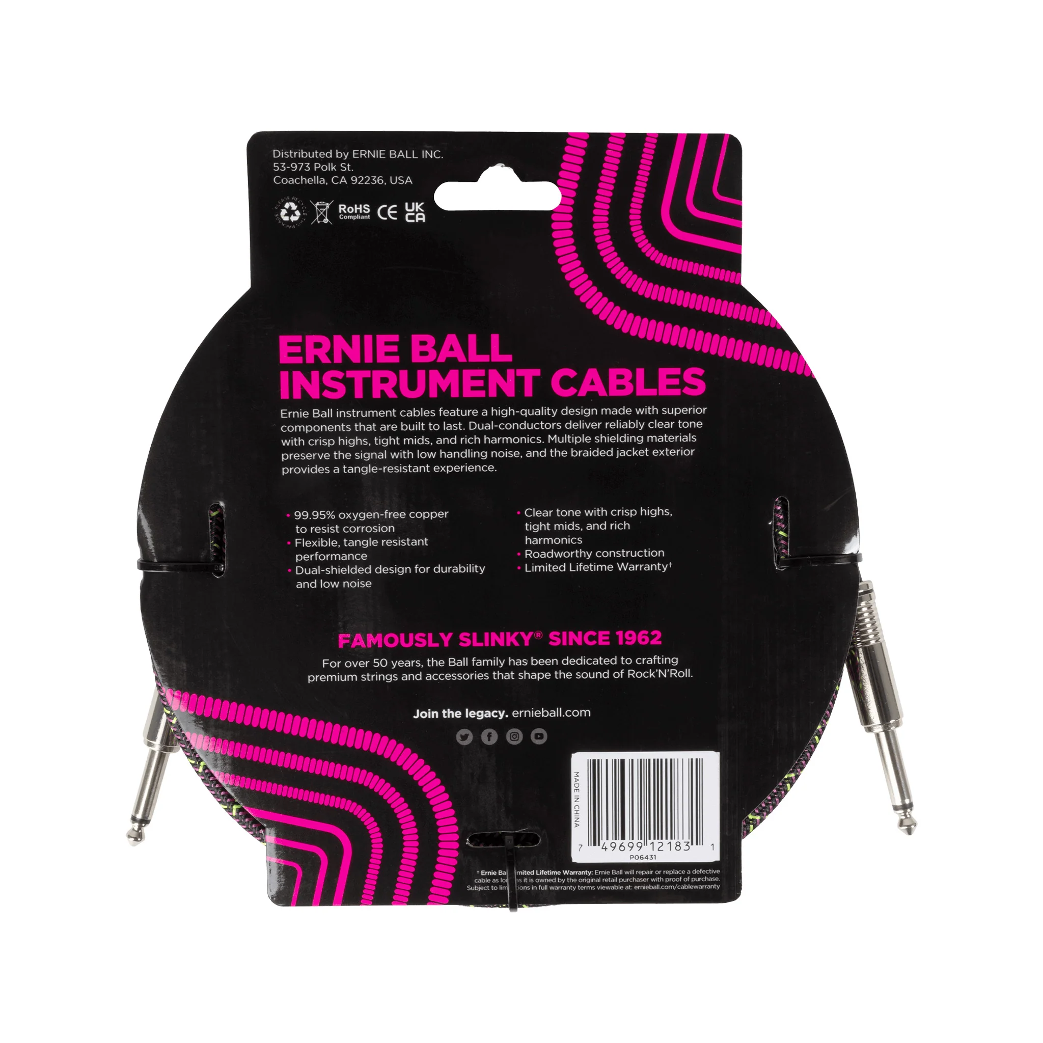 Ernie Ball 18FT Straight / Straight Braided Instrument Cable, Purple Python - Image 2