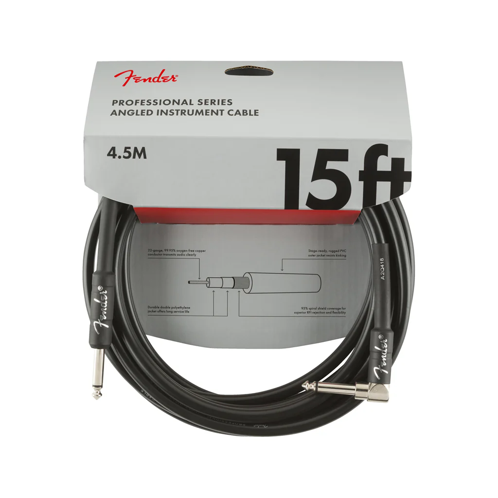 Fender Professional Series Angled Instrument Cable, 15ft, Black