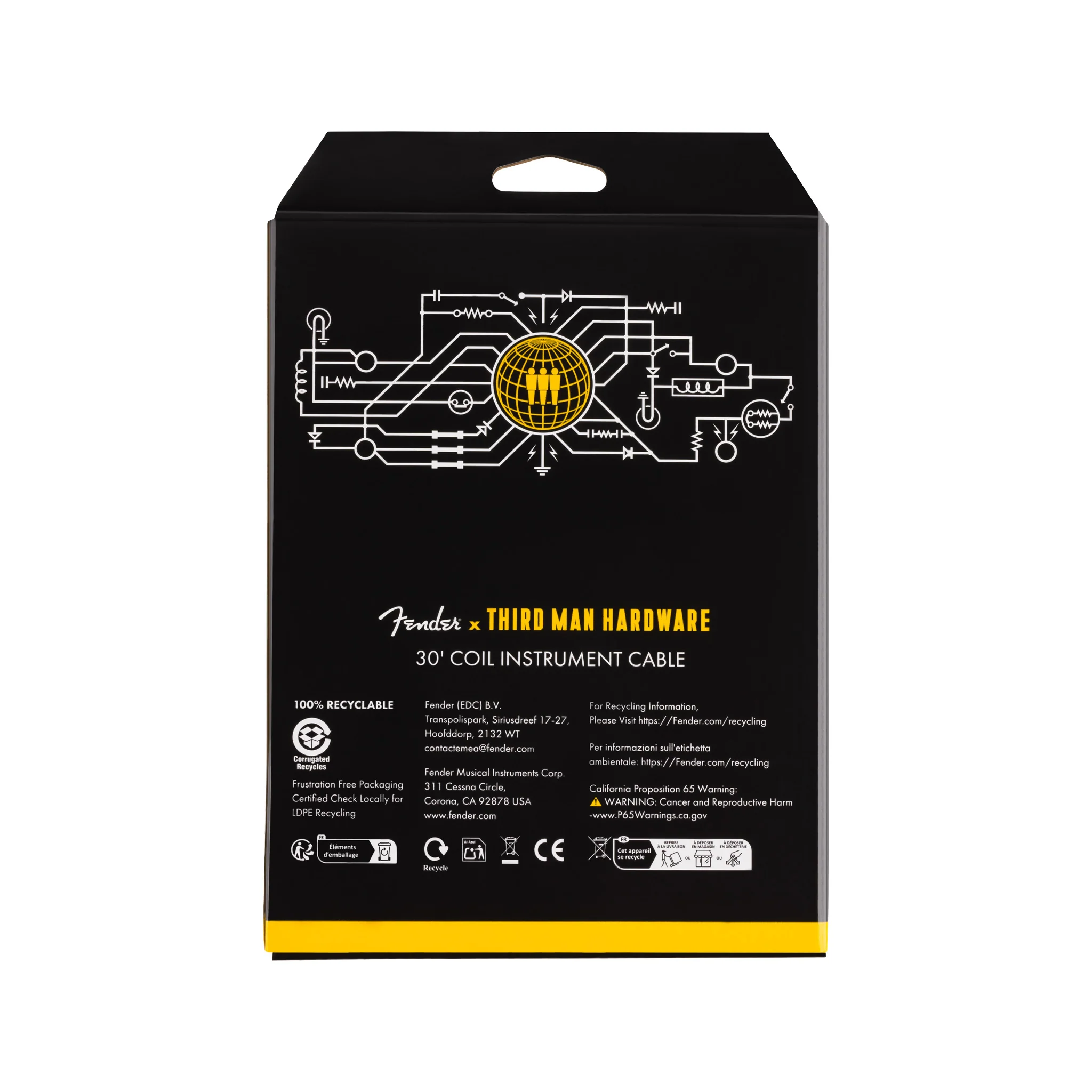 Fender X Third Man Hardware 30FT Coil Instrument Cable, Yellow - Image 3