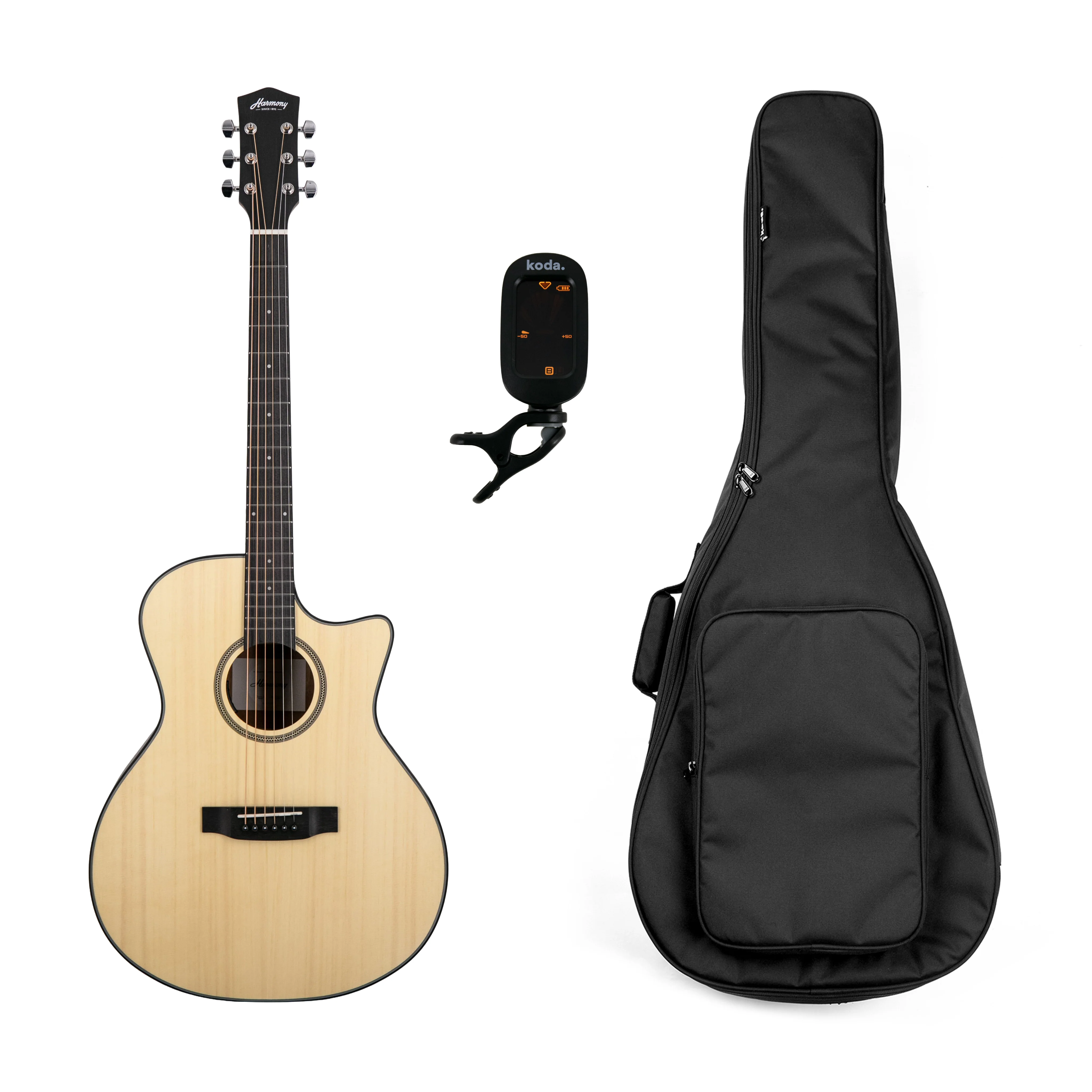 Harmony Foundation Series e-Terra ST GA Cutaway Acoustic Guitar, Natural Satin Bundle