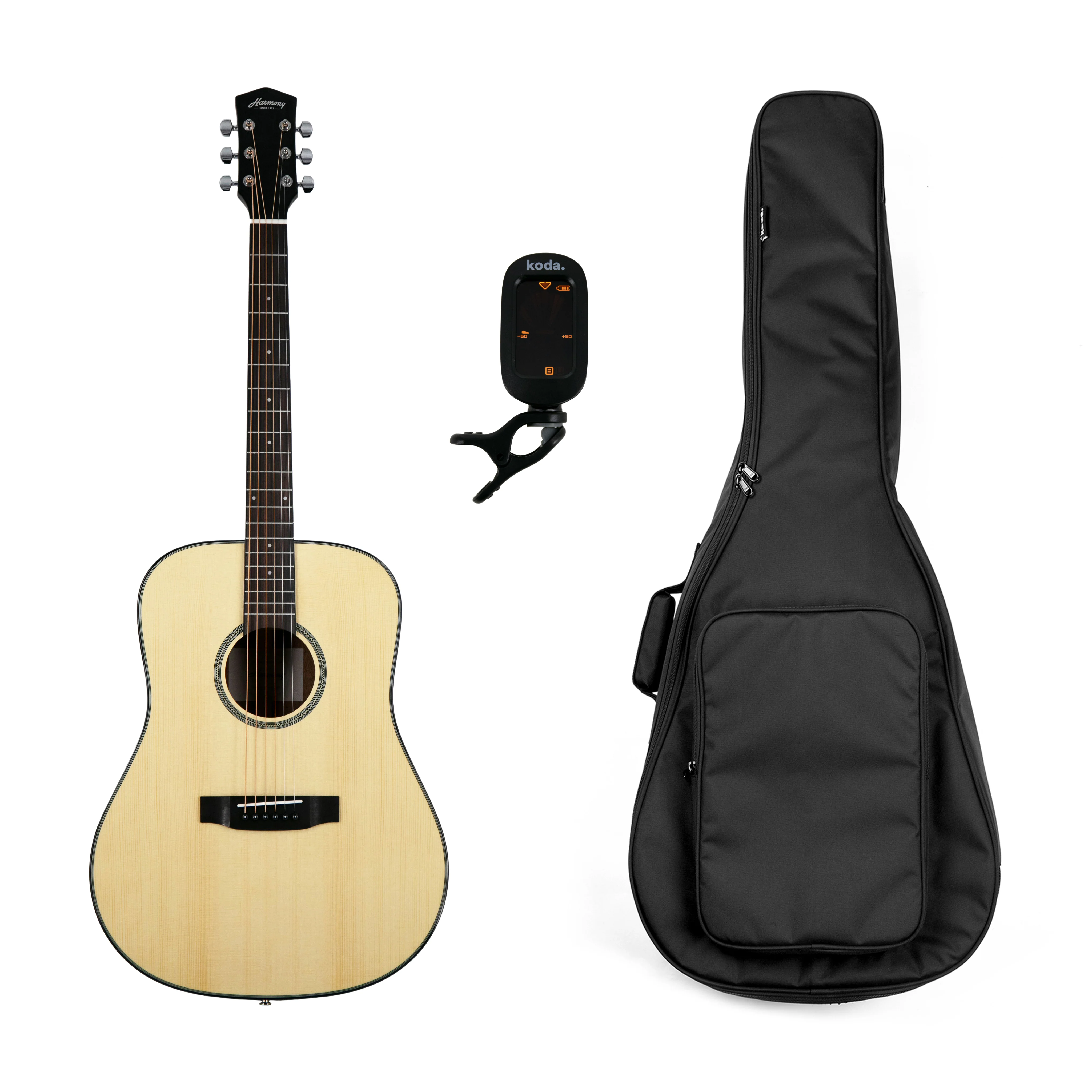 Harmony Foundation Series Terra FS Dreadnought Acoustic Guitar, Natural Gloss Bundle