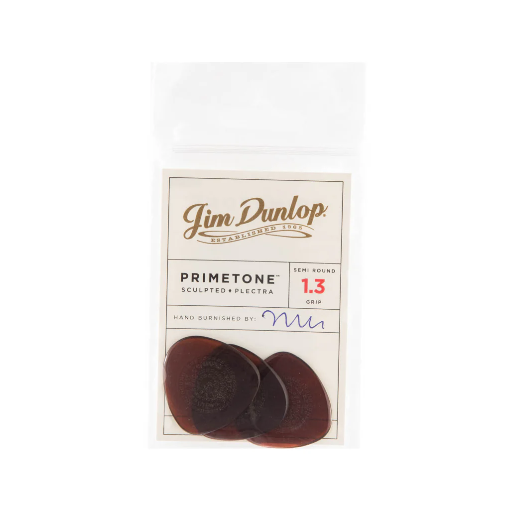 Jim Dunlop 514 Primetone Semi-Round Grip Pick, 1.3mm, 3-Pack