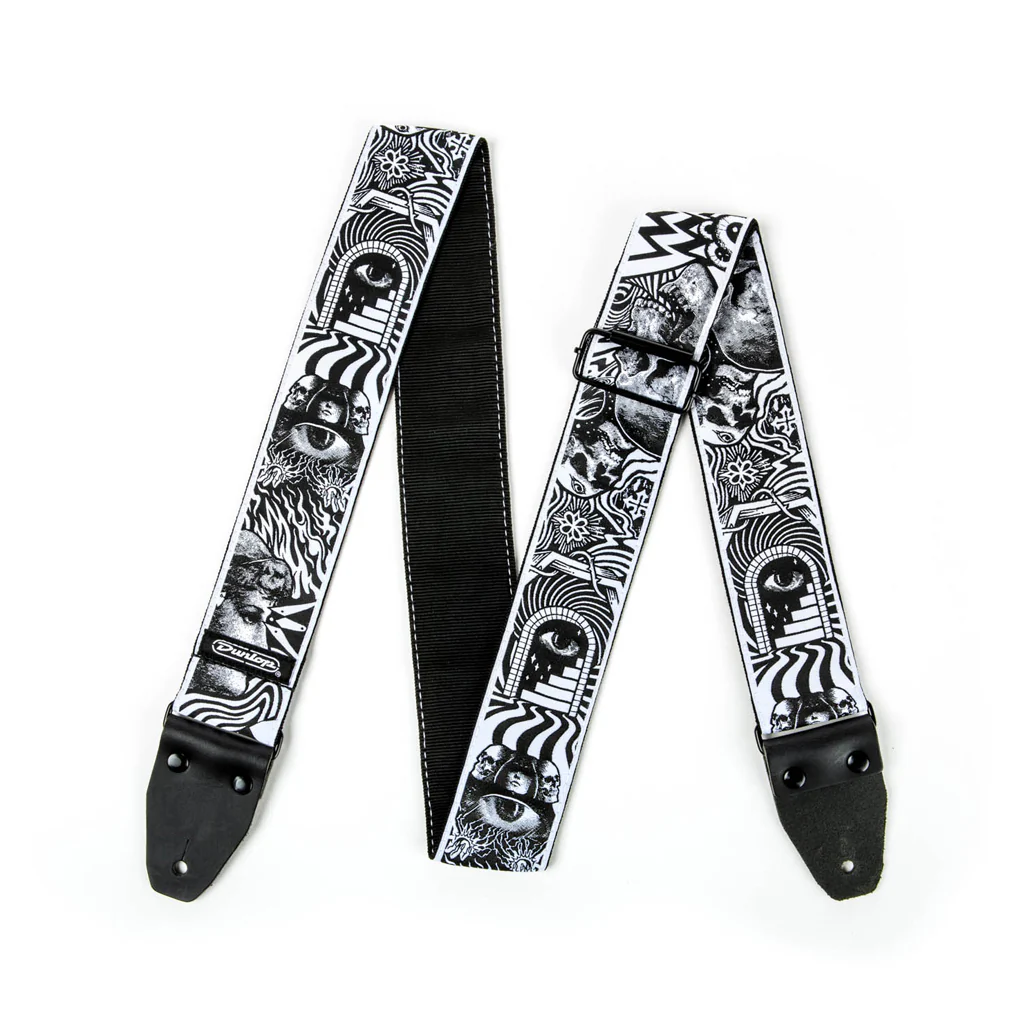 Jim Dunlop ILD04 I Love Dust Skulls Guitar Strap, Black/White