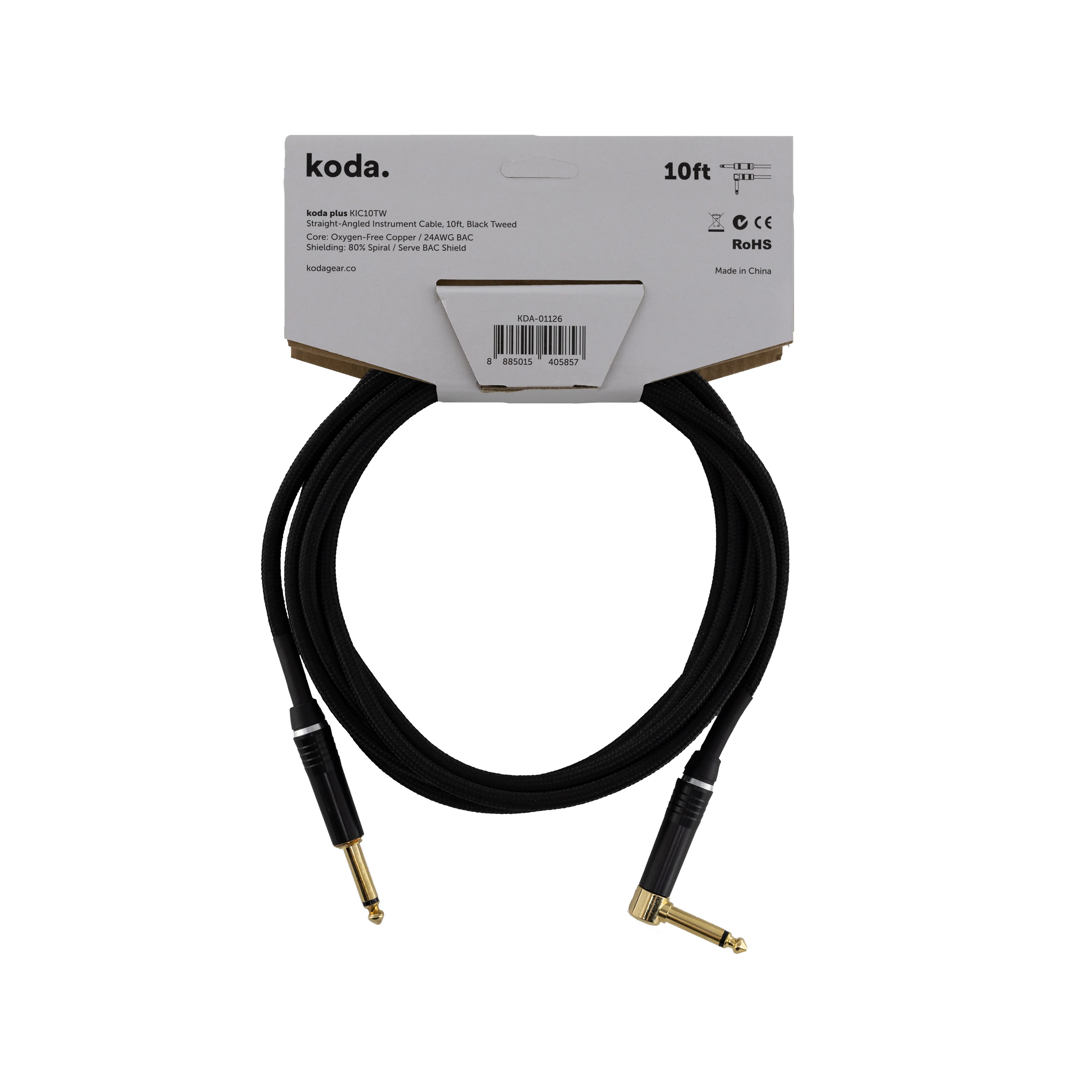 koda plus KIC10TW Straight-Angled Instrument Cable, 10ft, Black Tweed - Image 2
