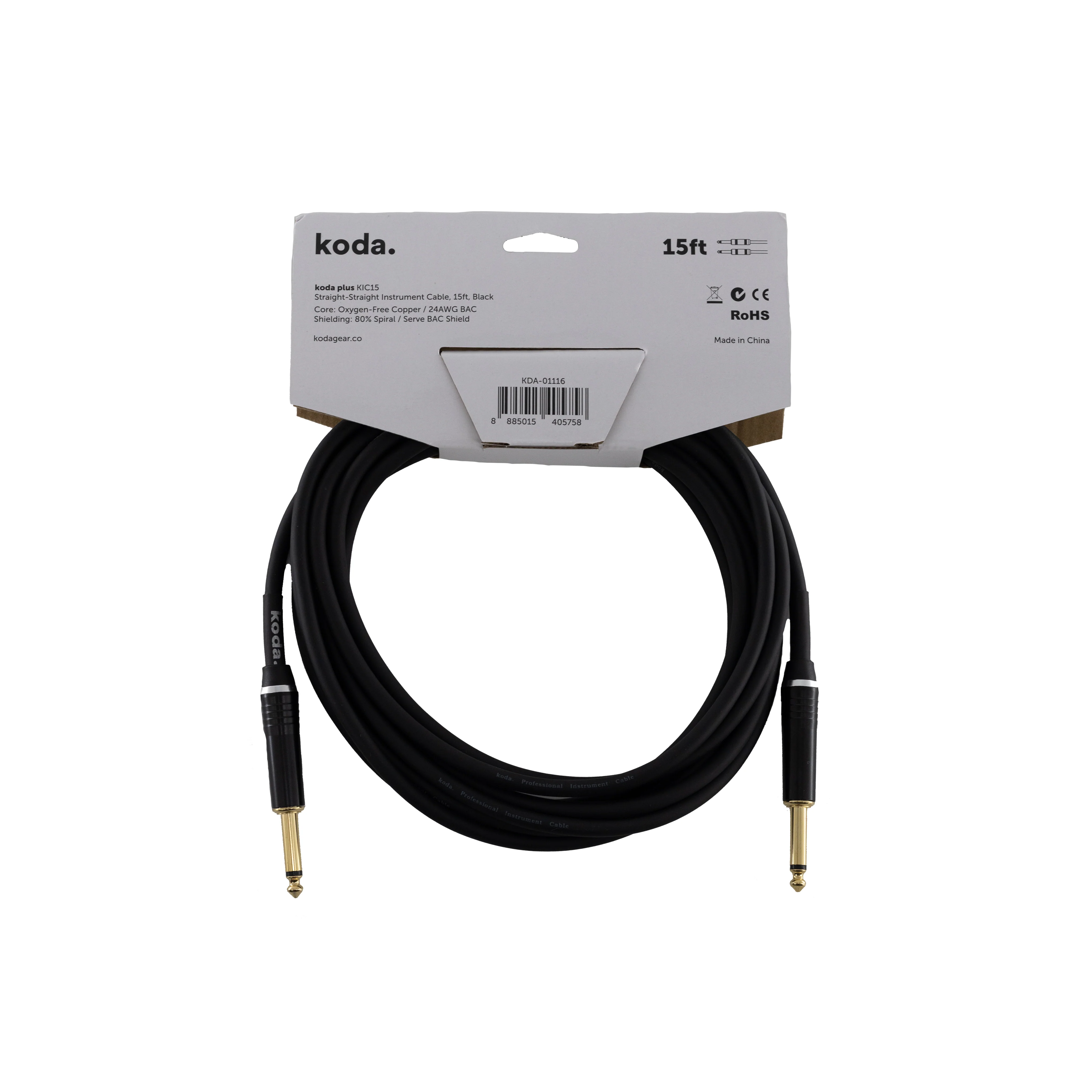 koda plus KIC15 Straight-Straight Instrument Cable, 15ft, Black - Image 2