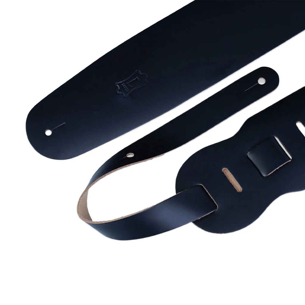 Levy's M4 3.5inch Top Grain Leather Bass Guitar Strap w/Natural Back, Black - Image 3