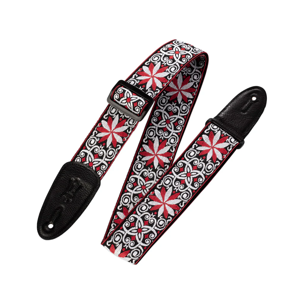 Levy's M8HT 2inch Woven Guitar Strap, Floral Red & White Motif