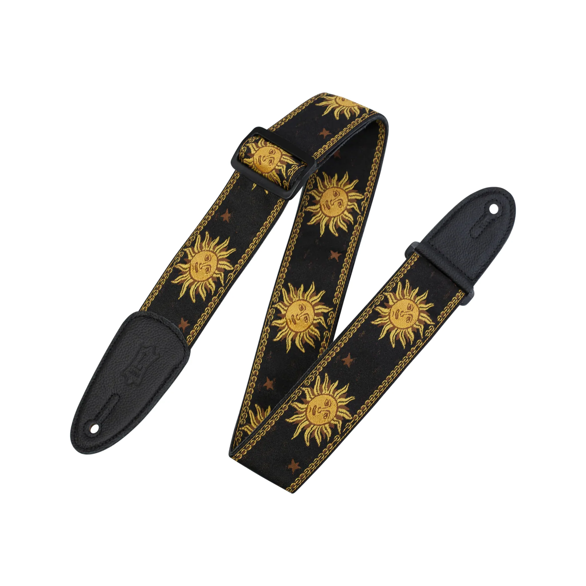 Levy's MPJG 2inch Woven Guitar Strap, Yellow-on-Black Sun Motif