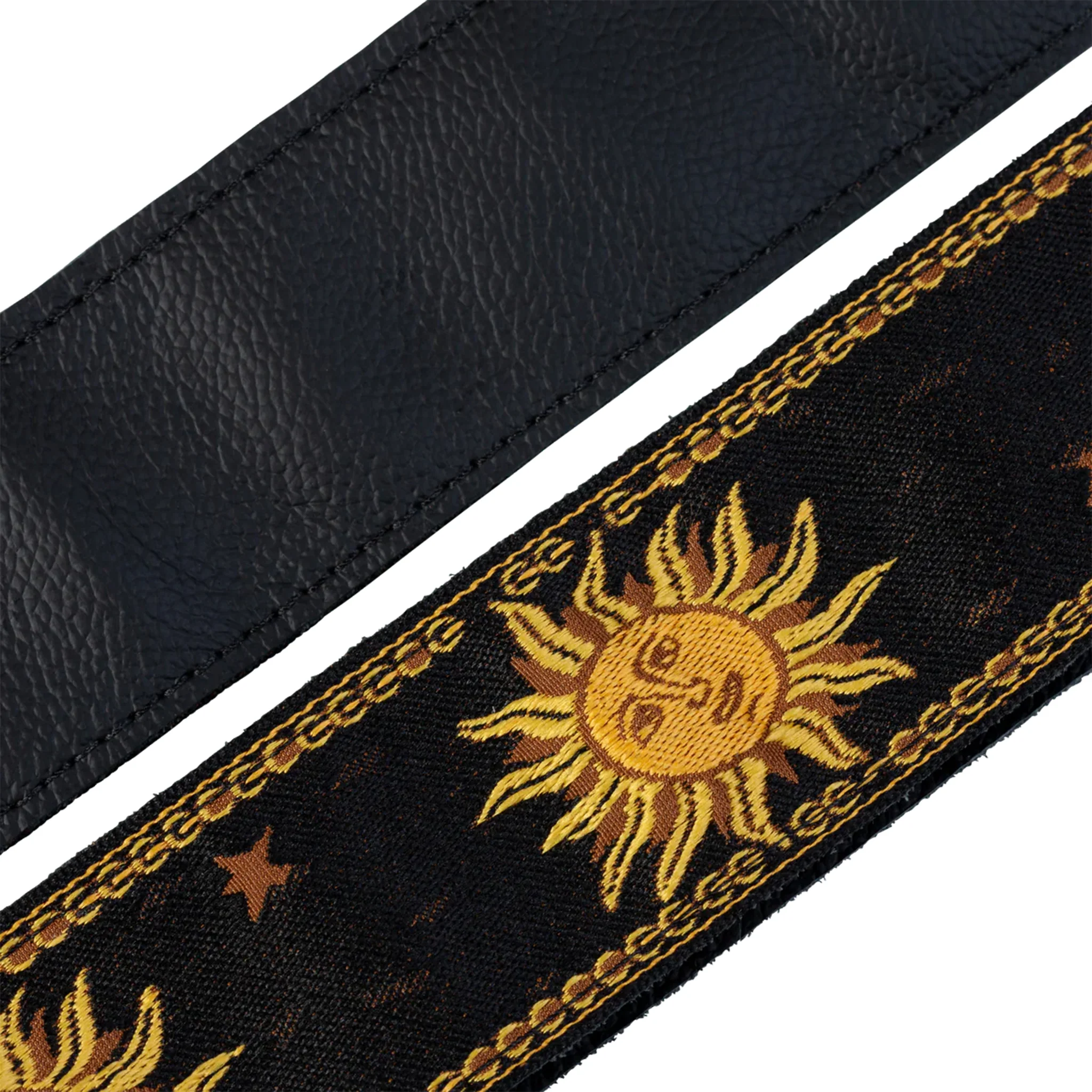 Levy's MPJG 2inch Woven Guitar Strap, Yellow-on-Black Sun Motif - Image 2