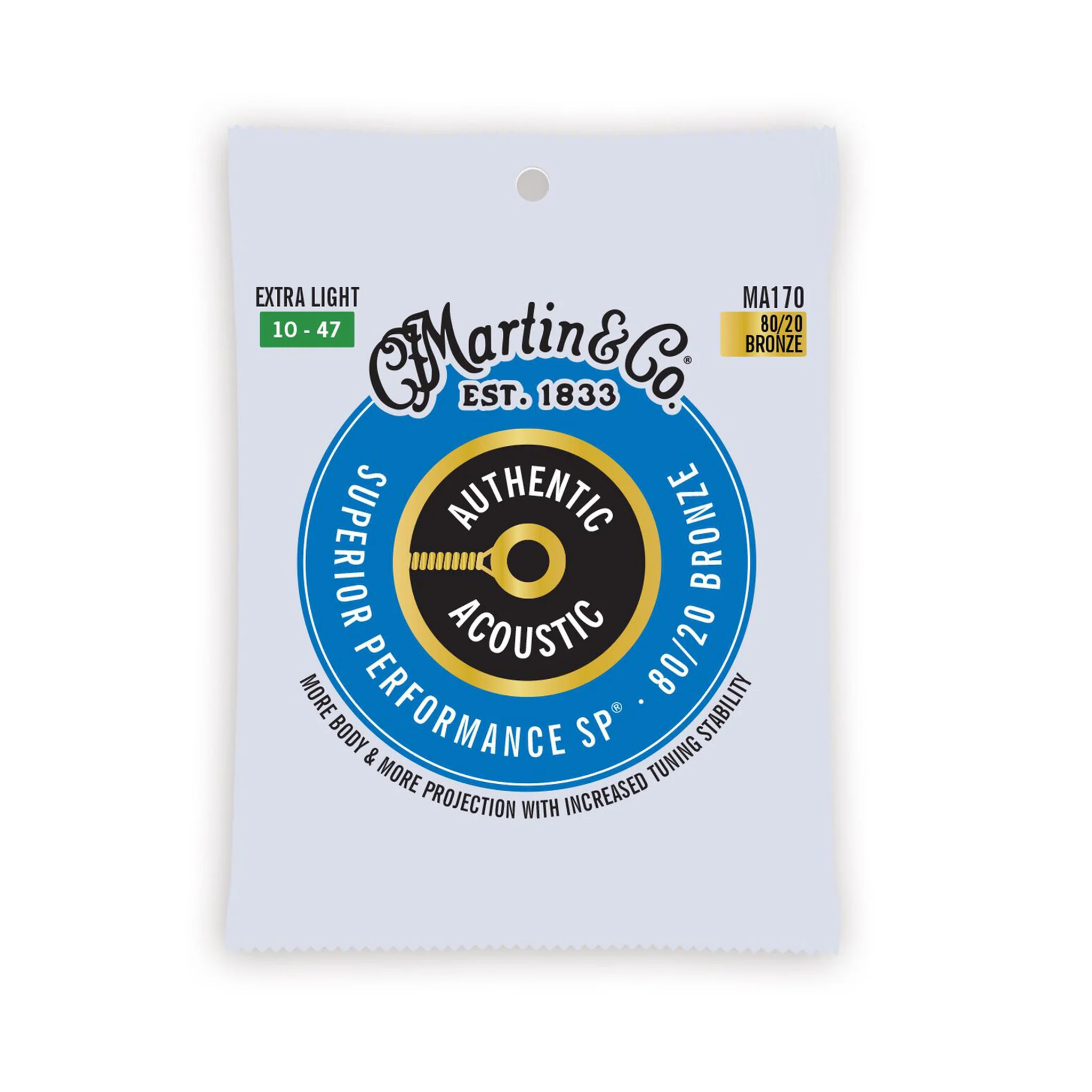 Martin MA170 Authentic Acoustic SP 80/20 Bronze Acoustic Guitar Strings, Extra Light, 10-47