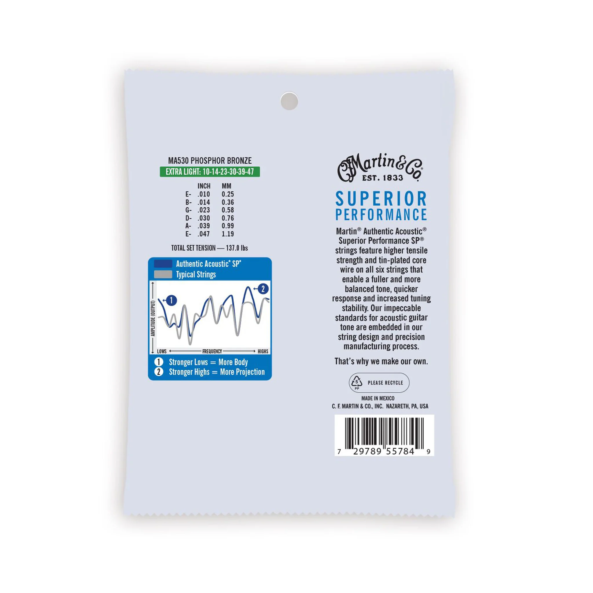 Martin MA530 Authentic Acoustic SP Phosphor Bronze Acoustic Guitar Strings, Extra Light, 10-47 - Image 2