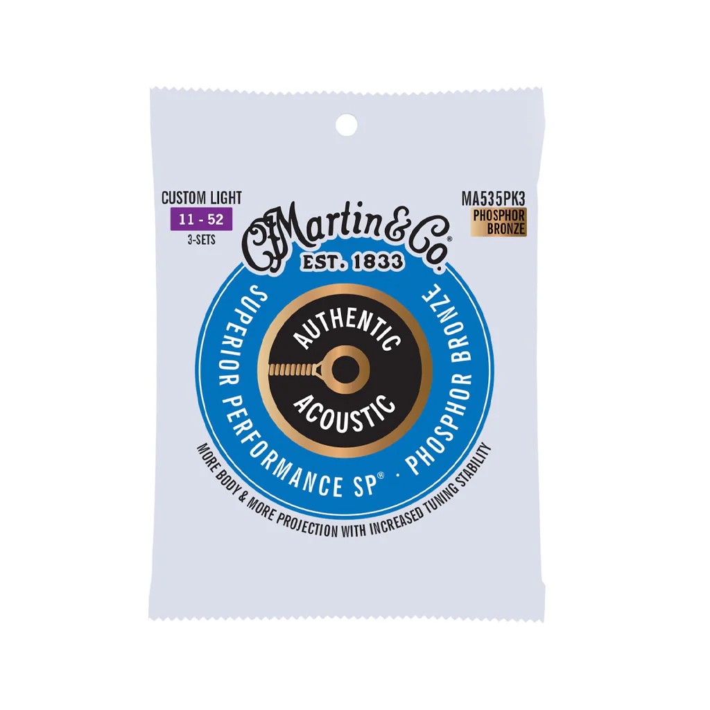 Martin MA535 Authentic Acoustic 92/8 Phosphor Bronze Custom Light Guitar Strings, 3-Pack