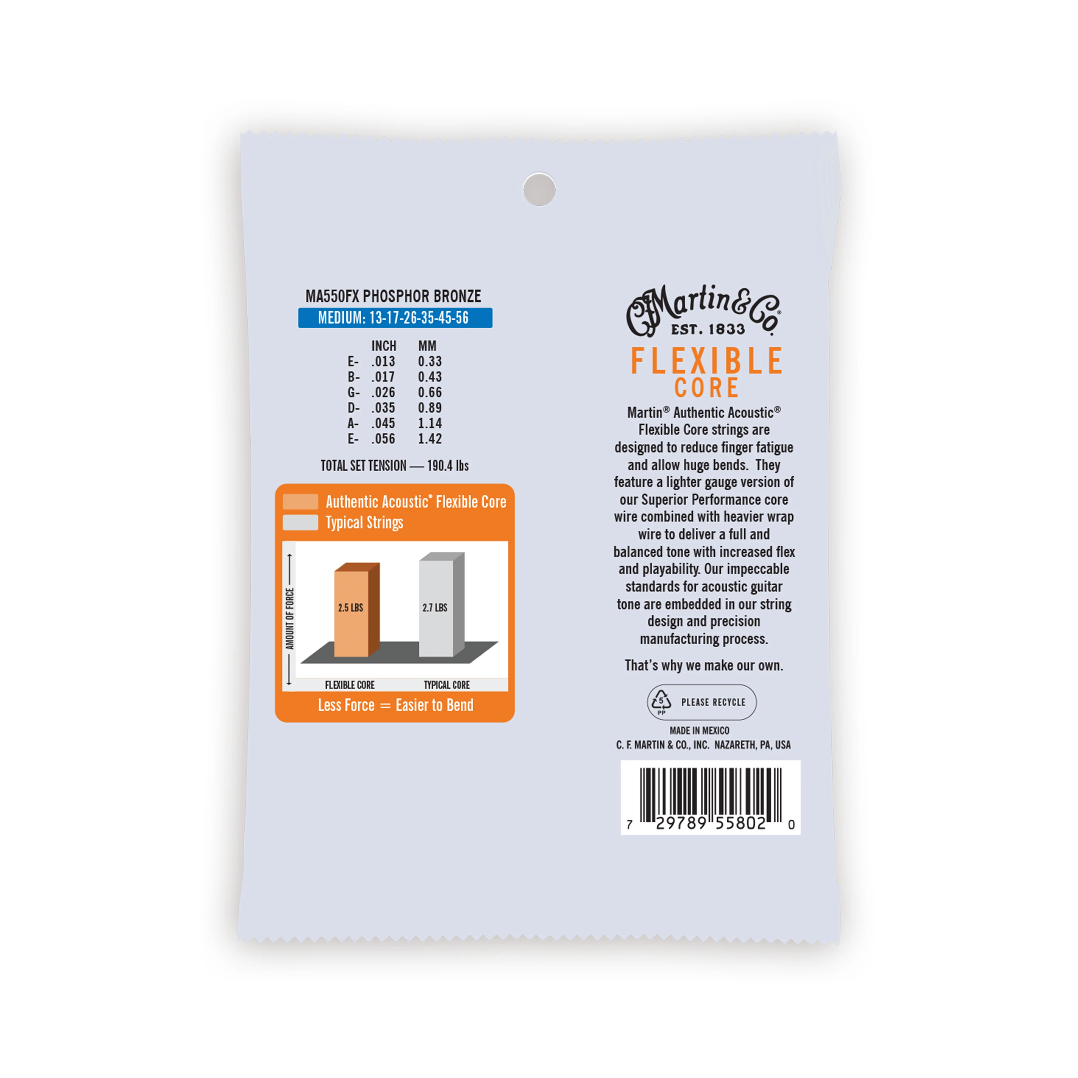 Martin MA550FX Authentic Acoustic Flexible Core Phosphor Bronze Acoustic Guitar Strings, Medium, 13-56 - Image 2