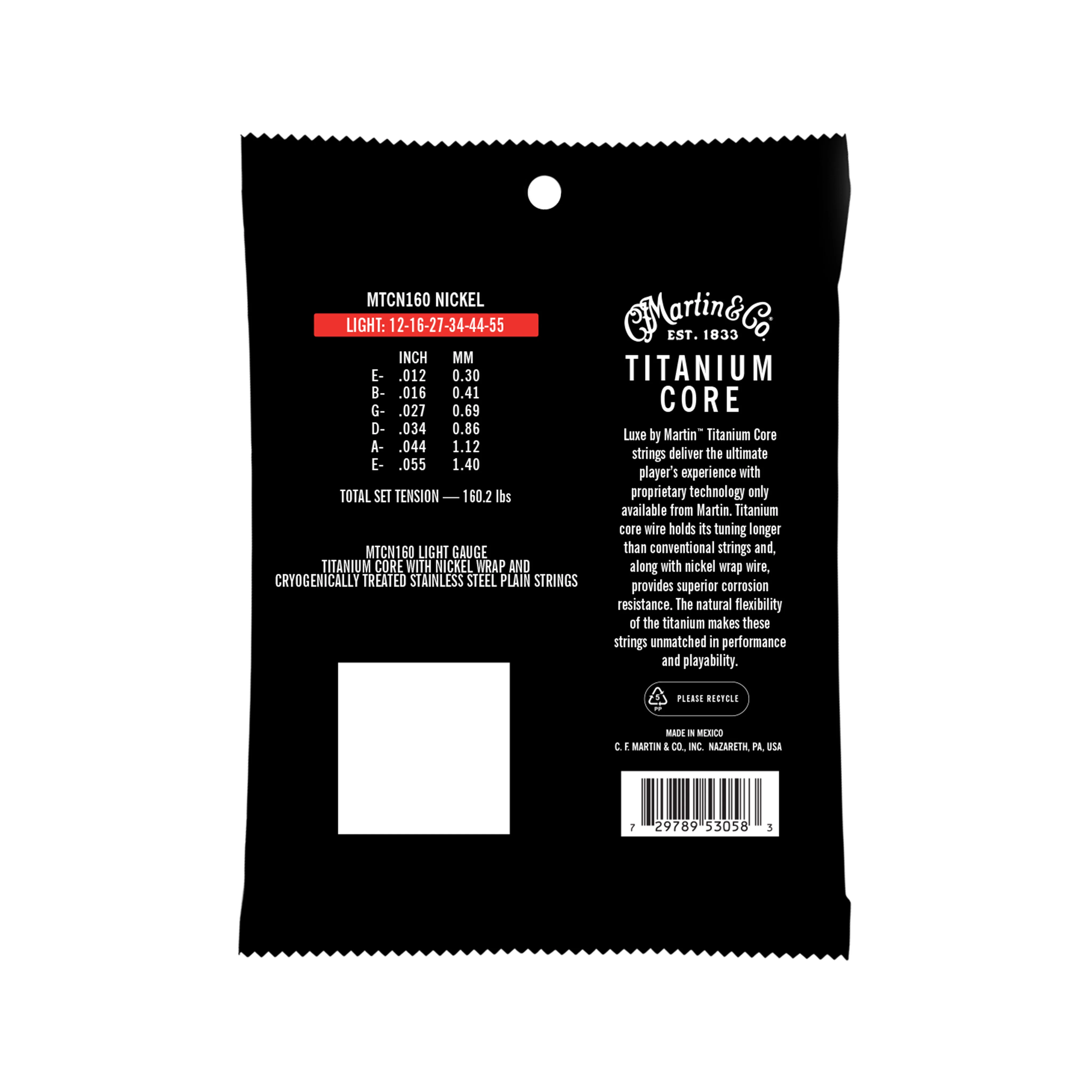 Martin MTCN160 Titanium Core Acoustic Guitar Strings, Light, 12-55 - Image 2