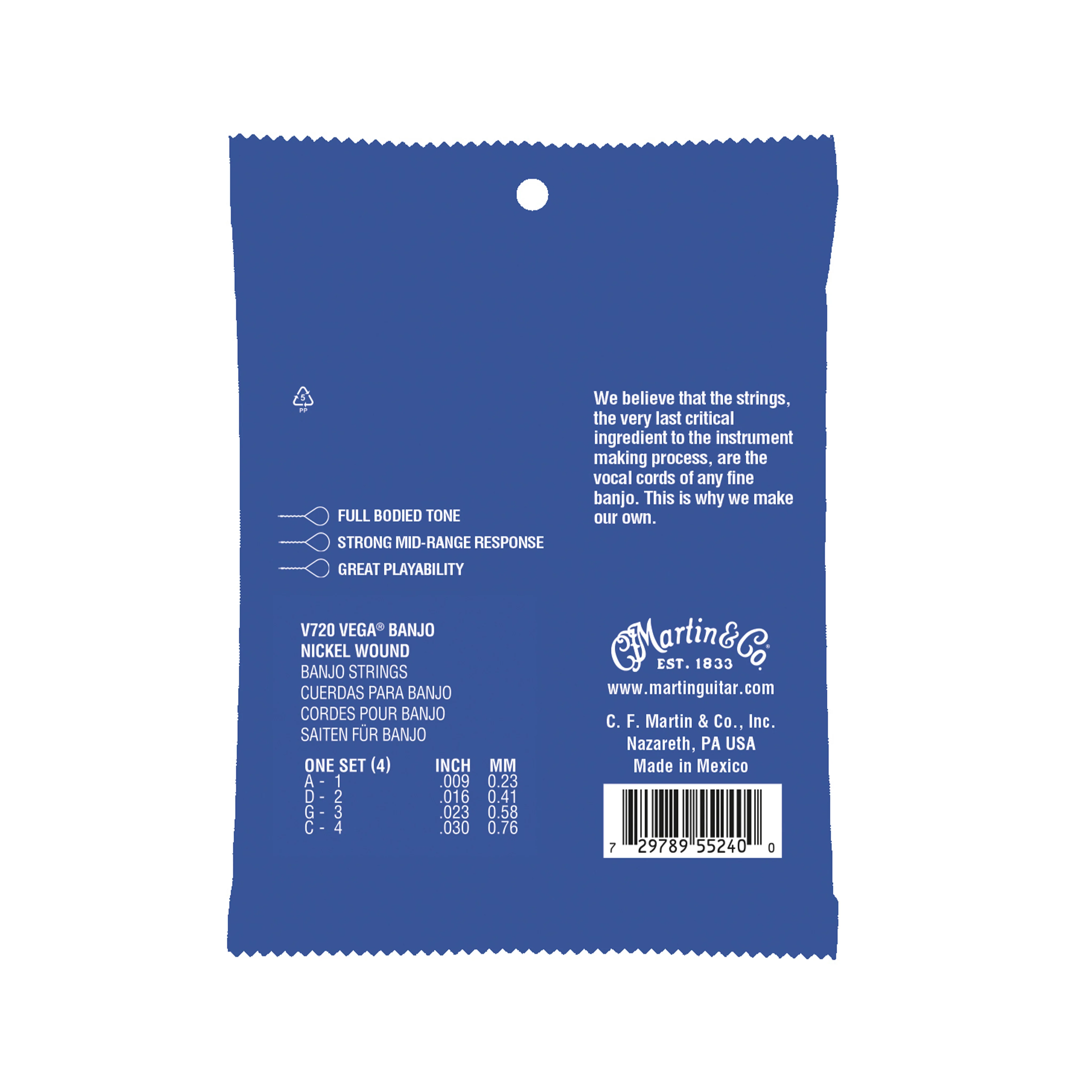 Martin V720 Vega Nickel Wound Banjo Strings, Light, 9-20 - Image 2