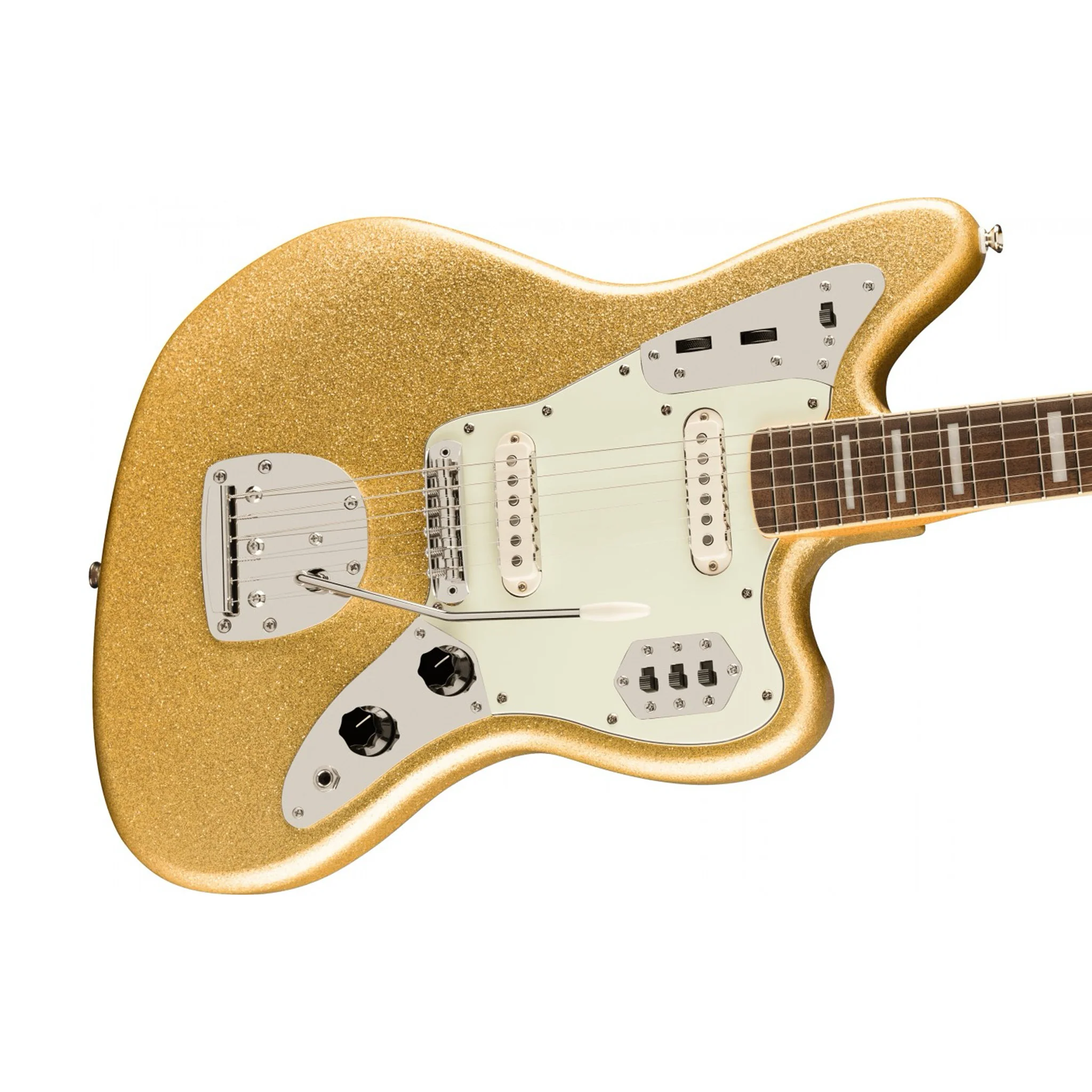 Squier FSR Classic Vibe 70s Jaguar Electric Guitar, Laurel FB, Gold Sparkle - Image 3