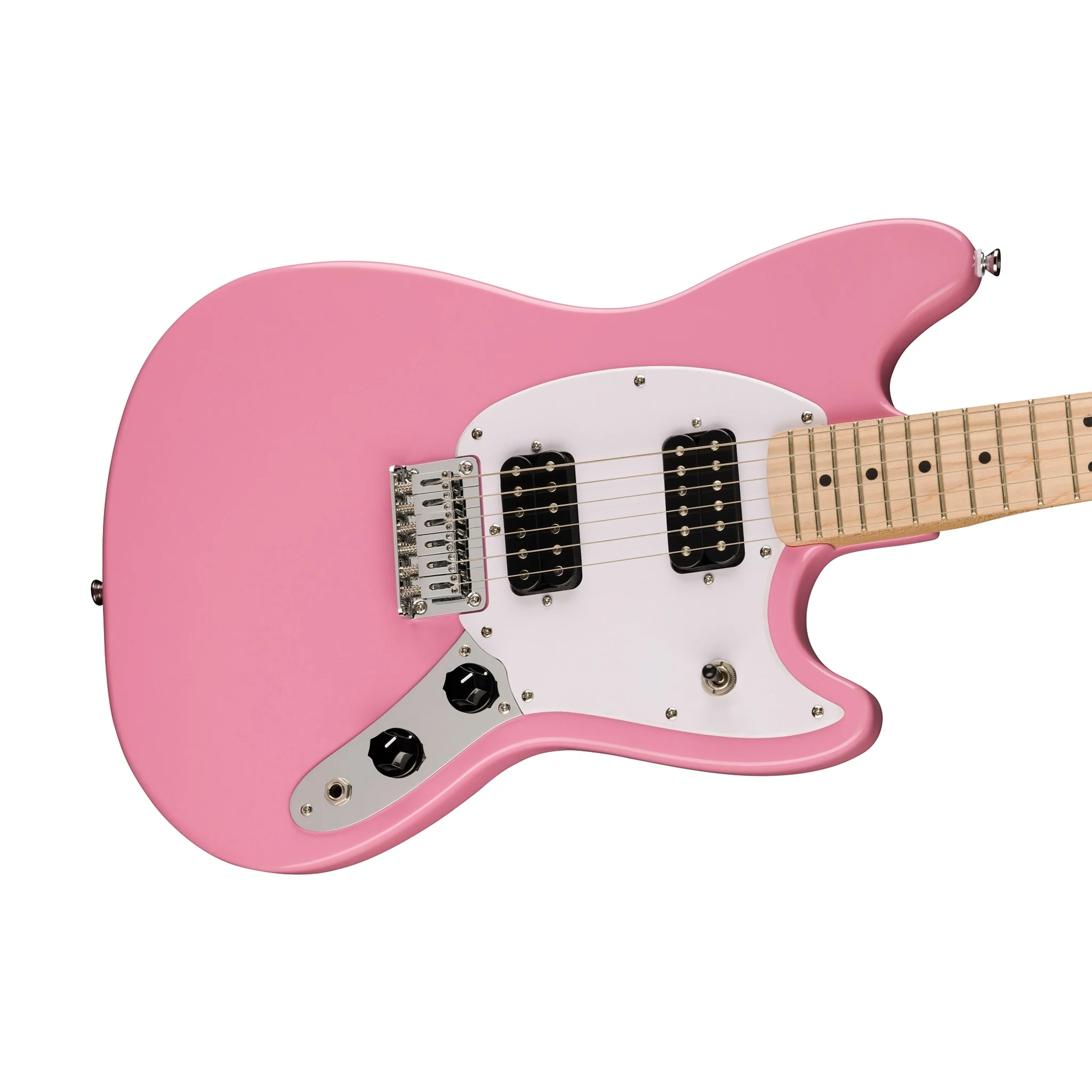 Squier Sonic Mustang HH Electric Guitar w/White Pickguard, Maple FB, Flash Pink - Image 5